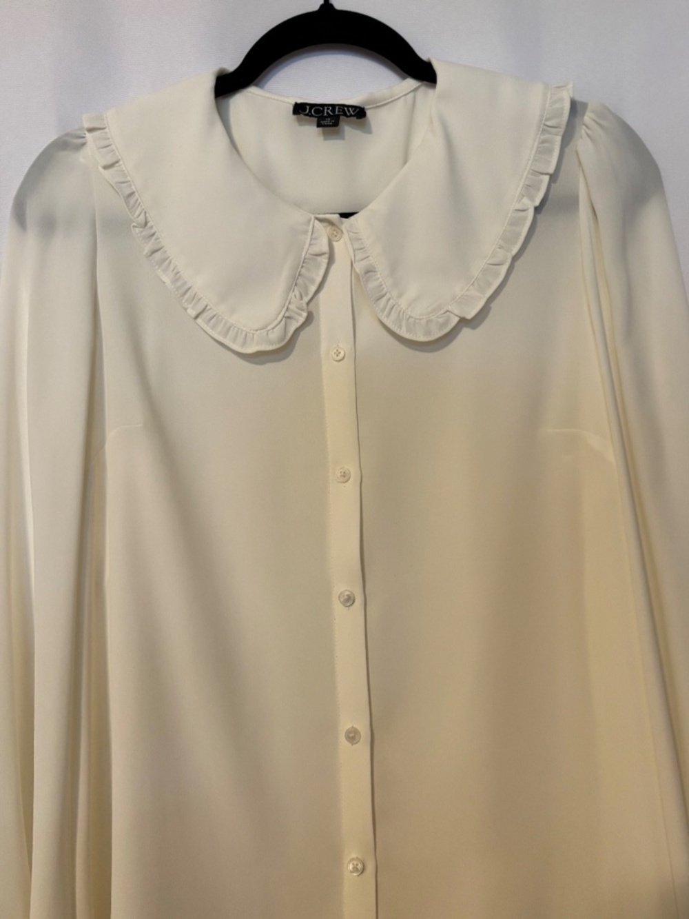 J.Crew Ivory Blouse Size 10 Peter Pan Collar Long Sleeve Button Front - Picture 3 of 7
